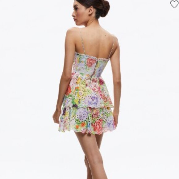 Alice + Olivia Fina Tie Front Smocked Waist  Ruffle Mini Dress - Picture 2 of 8